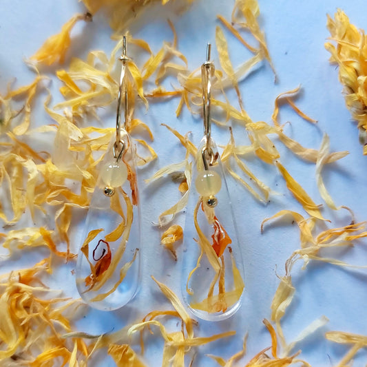 Florabelle oorbellen - Goudsbloem & Gele Opaal