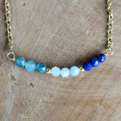 Ketting - 'Bar' - Sodaliet, Aqauamarijn, Prehniet