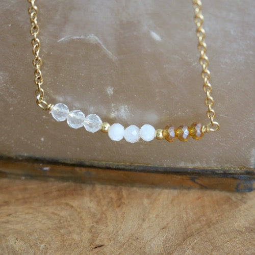 Ketting - 'Bar' - Citrien, Maansteen, Bergkristal