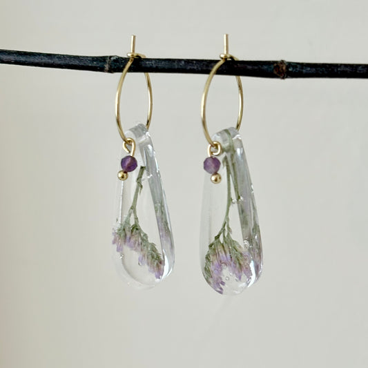 Florabelle oorbellen - Lamsoor & Amethist
