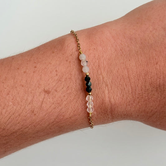 Armband 'Bar' - Labradoriet, Mosagaat, Bergkristal