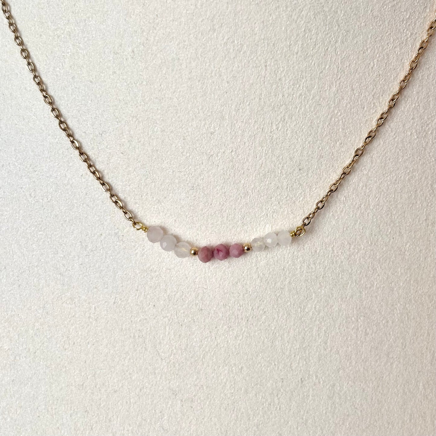 Ketting - 'Bar' - Bergkristal, Rhodoniet, Maansteen