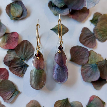 Florabelle oorbellen - Hortensia & Granaat
