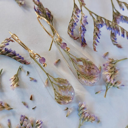 Florabelle oorbellen - Lamsoor & Amethist