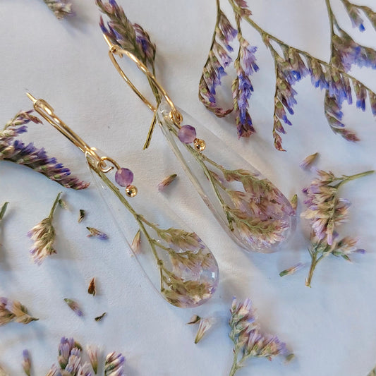 Florabelle oorbellen - Lamsoor & Amethist