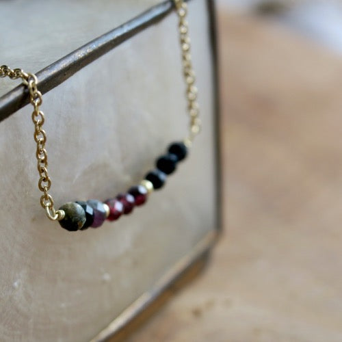 Ketting - 'Bar' - Zwarte Toermalijn & Granaat