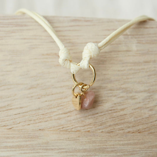 Armband met Gewaxed Katoen - "Weave Creme" - Hart & Rhodoniet