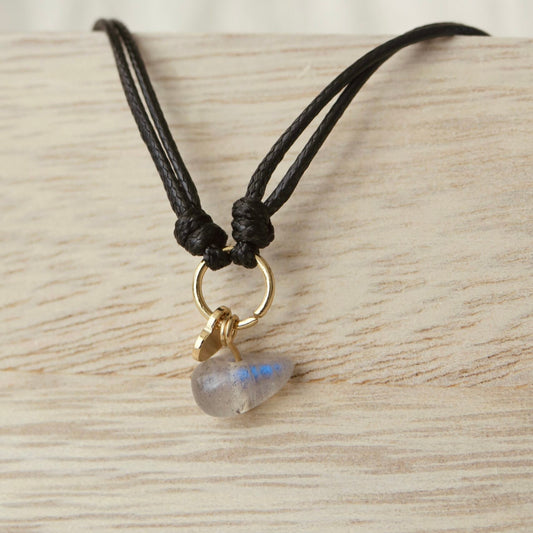 Armband met Gewaxed Katoen - "Weave Black" - Hart & Labradoriet