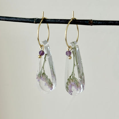 Florabelle oorbellen - Lamsoor & Amethist
