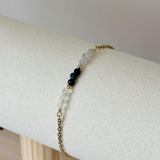 Armband 'Bar' - Labradoriet, Mosagaat, Bergkristal