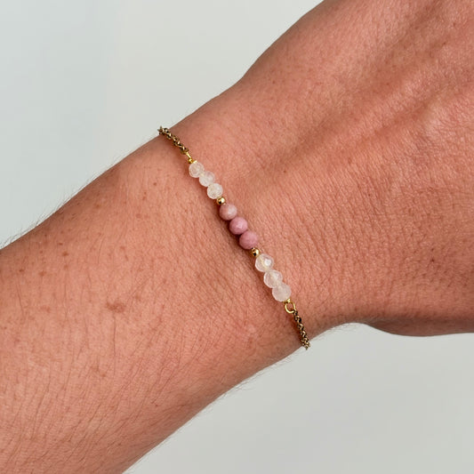 Armband 'Bar' - Bergkristal, Rhodoniet, Maansteen