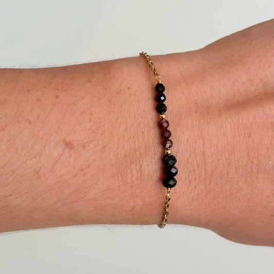 Armband 'Bar' - Zwarte Toermalijn & Granaat