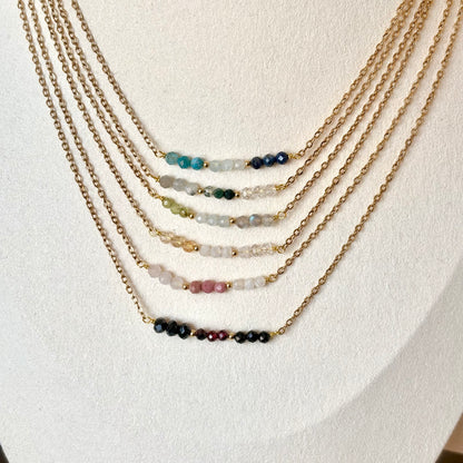 Ketting - 'Bar' - Zwarte Toermalijn & Granaat