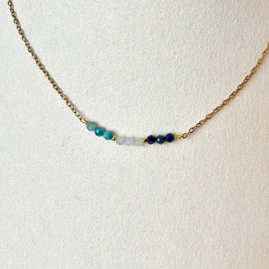 Ketting - 'Bar' - Sodaliet, Aqauamarijn, Prehniet
