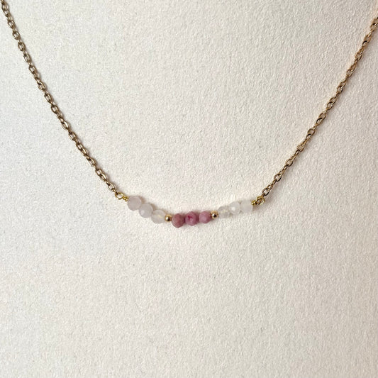 Ketting - 'Bar' - Bergkristal, Rhodoniet, Maansteen