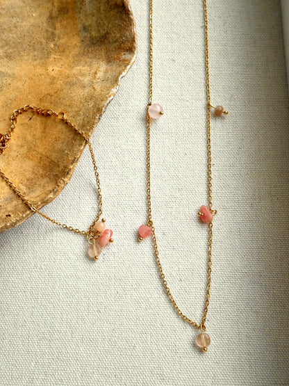 Sieradenset ketting en armband - Rozenkwarts & Rhodoniet
