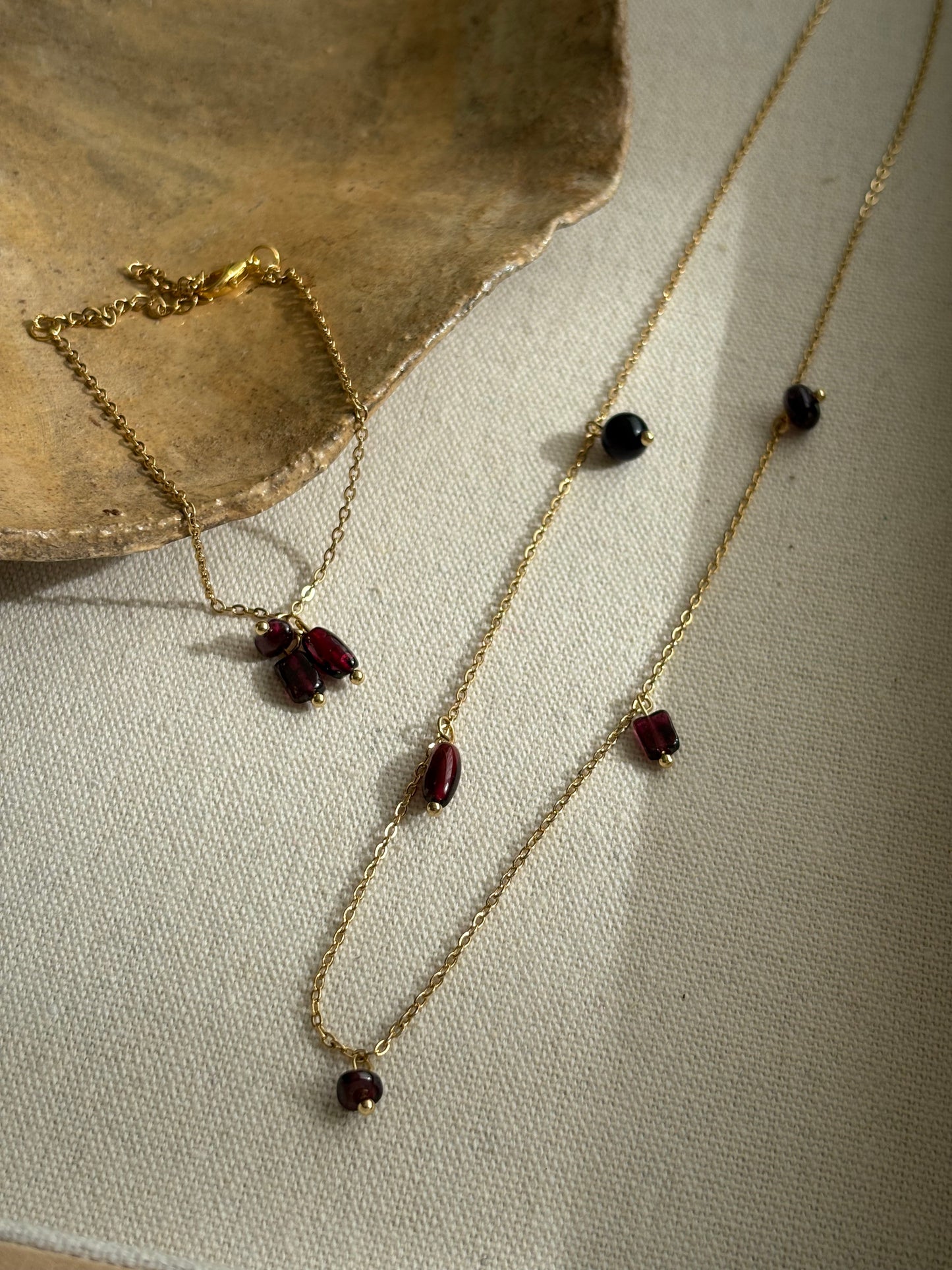 Sieradenset ketting en armband - Granaat