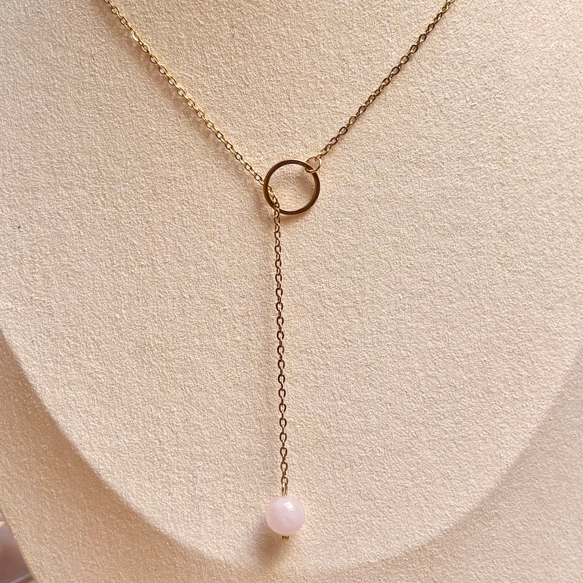 lariat ketting handgemaakt rozenkwarts