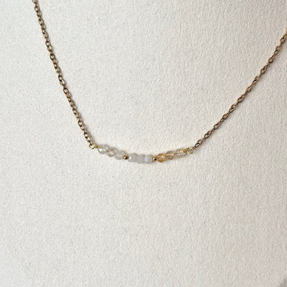 Ketting - 'Bar' - Citrien, Maansteen, Bergkristal – handgemaakt sieraad van LindenDesign